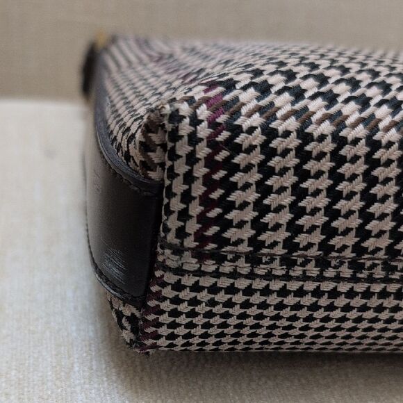 Lauren Ralph Lauren Houndstooth Brown Leather Shoulder Bag Y2K Preppy Vintage - Picture 8 of 14